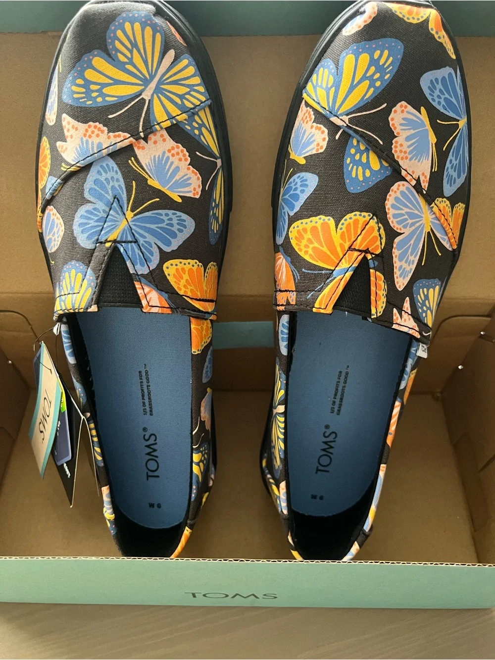 TOMS Alpargata Cupsole Glow in the Dark Black Butterfly Ortholite Flats sz 6